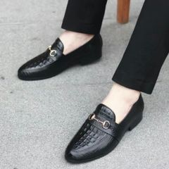 ( BAN L22 ) Giày lười in vân sần gắn mác khoá vàng, Giày da nam dự tiệc ăn cưới đế cao su đúc chống trơn trượt có khâu