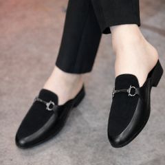 ( BAN L67 ) Giày hở gót vá nỉ Hàn Quốc, Sục nam đi tiệc thiết kể sang trọng đế cao 3cm mặt trong bọc lót da cực êm chân