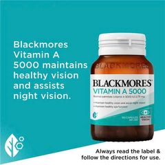 Viên uống Vitamin A 5000IU Blackmores hỗ trợ thị lực đêm, phục hồi sức khỏe mắt - Lọ 150 viên bổ sung cần thiết cho cơ thể