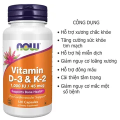 Viên uống Vitamin D3 & K2 Now 1000IU 45mcg 120 viên của Mỹ