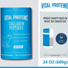 Bột Collagen Thủy Phân Không Hương Vị Vital Proteins Collagen Peptides Unflavored - Giải Pháp Làm Đẹp Da/Móng/Tóc Từ Bên Trong - S/P Chuẩn Mỹ