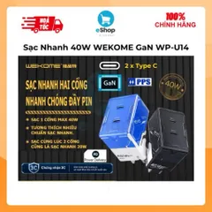 Củ Sạc Nhanh 40W WEKOME GaN WP-U14 - 2 Cổng Type C Sạc Nhanh PD/PPS Công Nghệ GaN Nhỏ Gọn