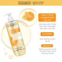 Sữa Rửa Mặt Vitamin C Evoluderm thiên nhiên thuần chay, làm sạch sâu dưỡng da trắng sáng 500ml (QT)