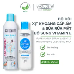 Bộ Xịt khoáng cấp ẩm Evoluderm 400ml và Sữa tẩy trang rửa mặt dành cho da thường Evoluderm 250ml
