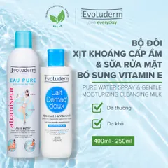 Bộ Xịt khoáng cấp ẩm Evoluderm 400ml và Sữa tẩy trang rửa mặt dành cho da thường Evoluderm 250ml