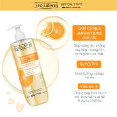 Sữa rửa mặt trắng da Evoluderm dạng gel rửa mặt, thuần chay, Vitamin C, dưỡng trắng da mặt 500ml