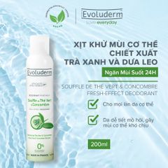 Xịt khử mùi toàn thân Evoluderm chiết xuất Trà Xanh và Dưa Leo ngăn khuẩn gây mùi suốt 24h - 200ml (20377)