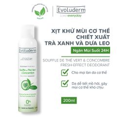 Xịt khử mùi toàn thân Evoluderm chiết xuất Trà Xanh và Dưa Leo ngăn khuẩn gây mùi suốt 24h - 200ml (20377)