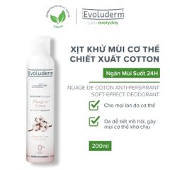 Xịt khử mùi toàn thân Evoluderm hương hoa Coton ngăn khuẩn gây mùi suốt 24h - 200ml (15257)