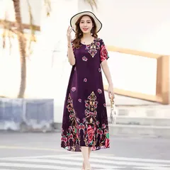 Đầm Lụa Cotton Nguyên Chất Trung Niên Mềm Mát Mùa Hè VH83