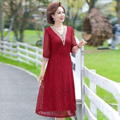Đầm Dài Cổ V Thanh Lịch Phối Ren Cho Mẹ VH26