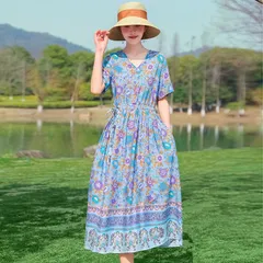 (THANH LÝ) Đầm Cotton Lụa Mềm Mát In Hoa Thời Trang Mùa Hè VH04
