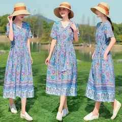 (THANH LÝ) Đầm Cotton Lụa Mềm Mát In Hoa Thời Trang Mùa Hè VH04