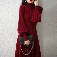 Đầm Len Dệt Kim Cổ Cao Thanh Lịch Tay Phồng Có Thắt Eo AL48