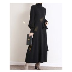 Đầm Len Dệt Kim Cổ Cao Thanh Lịch Tay Phồng Có Thắt Eo AL48