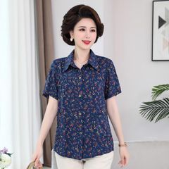 (THANH LÝ) Áo Sơ Mi Hoa Cotton Lụa Cho Mẹ Mềm Mát SM35