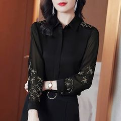 Áo Sơ Mi Nữ Công Sở Đen Phối Ren Thêu Ngọt Ngào SM15