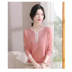 Áo Len Mỏng Dài Tay Dệt Kim Mùa Thu Dáng Rộng Trung Niên AL95