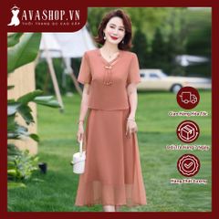 Đầm Voan Mùa Hè Ngắn Tay Cổ Chữ V Của Mẹ VH105