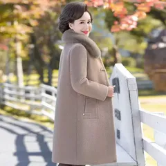 Áo Khoác Dạ Lông Cổ Lông Chồn Mùa Đông Cho Mẹ AD15
