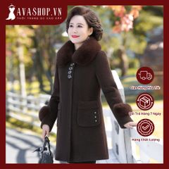 Áo Khoác Dạ Nhung Lông Chồn Thanh Lịch Mùa Đông Cho Nữ Trung Niên AD20