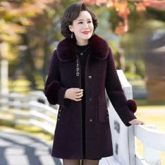 Áo Khoác Dạ Nhung Lông Chồn Thanh Lịch Mùa Đông Cho Nữ Trung Niên AD20