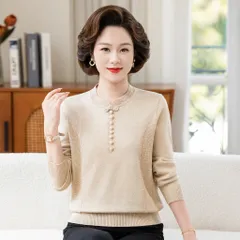 Áo Len Cổ Tròn Cài Nút Mùa Thu Đông Ấm Áp Cho Mẹ AL117
