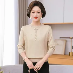 Áo Len Cổ Tròn Cài Nút Mùa Thu Đông Ấm Áp Cho Mẹ AL117