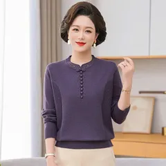 Áo Len Cổ Tròn Cài Nút Mùa Thu Đông Ấm Áp Cho Mẹ AL117