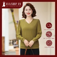 Áo Thun Dài Tay Xuân Thu Cổ V Che Bụng Cho Nữ Trung Niên SM102