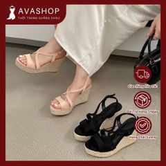 (FORM CHUẨN) Giày Sandal Đế Xuồng Cao Gót Da Lộn Thời Trang AG02