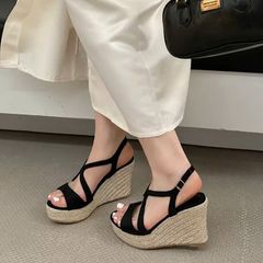 (FORM CHUẨN) Giày Sandal Đế Xuồng Cao Gót Da Lộn Thời Trang AG02