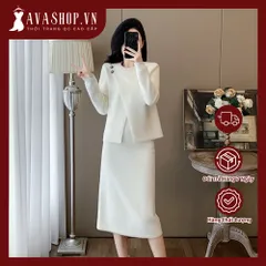 Set Đầm Hai Mảnh Dệt Kim Giả Lông Chồn Cao Cấp Quý Cô Sang Chảnh VL03