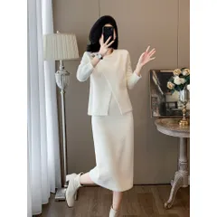 Set Đầm Hai Mảnh Dệt Kim Giả Lông Chồn Cao Cấp Quý Cô Sang Chảnh VL03