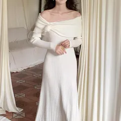 Đầm Dệt Kim Lệch Vai Cổ Điển Phong Cách Pháp Mùa Thu Đông AL09