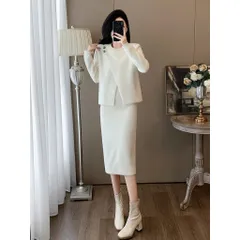 Set Đầm Hai Mảnh Dệt Kim Giả Lông Chồn Cao Cấp Quý Cô Sang Chảnh VL03