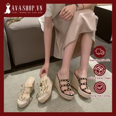 (CHÂN MỎNG LÙI 1 SIZE) Sandal Đế Xuồng Dệt Cói Hở Mũi Đính Tán Thời Trang AG29