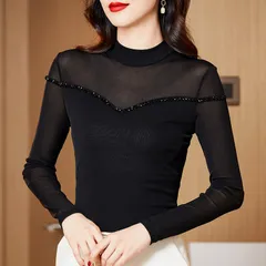 Áo Thun Nữ Lưới Đính Cườm Cổ Tròn SM116