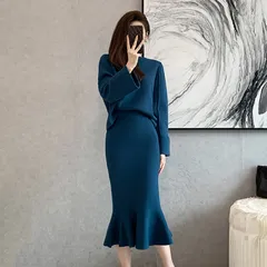 Set Đầm Len Dệt Kim Phối Áo + Chân Váy Midi Đuôi Cá Thời Trang AL112
