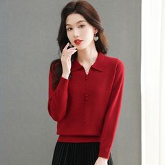 Áo Len Thời Trang Dệt Kim Màu Trơn Cài Ve Mùa Thu Đông Cho Nữ AL123
