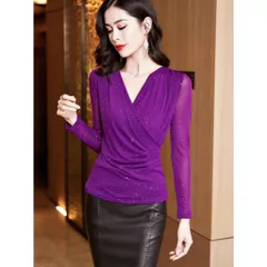 Áo Thun Chéo Cổ Chữ V Lưới Đáy Mùa Thu Thanh Lịch SM112