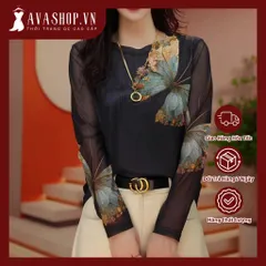 Áo Thun Nữ Lưới In Hình Dài Tay Cổ Tròn SM105
