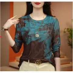 Áo Thun Nữ Lưới In Hình Dài Tay Cổ Tròn SM105