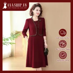 Đầm Dự Tiệc Trung Niên Cao Cấp Màu Đỏ Rượu Vang