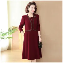 Đầm Dự Tiệc Trung Niên Cao Cấp Màu Đỏ Rượu Vang