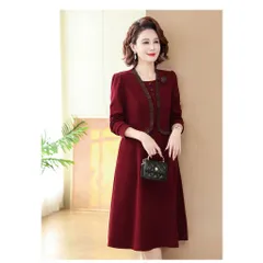 Đầm Dự Tiệc Trung Niên Cao Cấp Màu Đỏ Rượu Vang