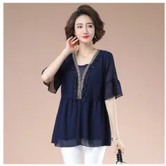 Áo Thun Kiểu Phối Đá Voan Che Bụng Sang Trọng SM49