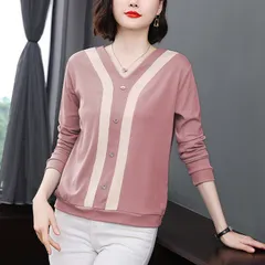 Áo Thun Dài Tay Cotton Màu Tương Phản Dành Cho Nữ Mùa Xuân Thu SM05
