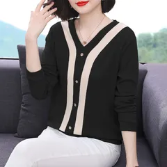 Áo Thun Dài Tay Cotton Màu Tương Phản Dành Cho Nữ Mùa Xuân Thu SM05
