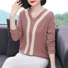 Áo Thun Dài Tay Cotton Màu Tương Phản Dành Cho Nữ Mùa Xuân Thu SM05
